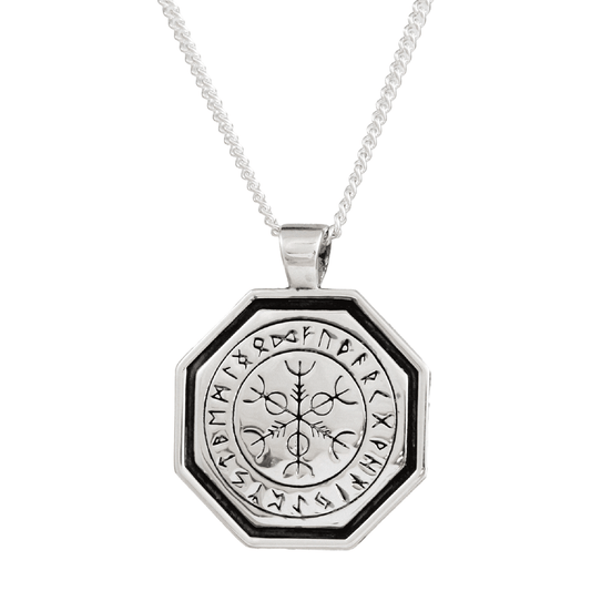 Octagon Vegvisir Viking Rune Personalised Silver Necklace Scarlett Jewellery