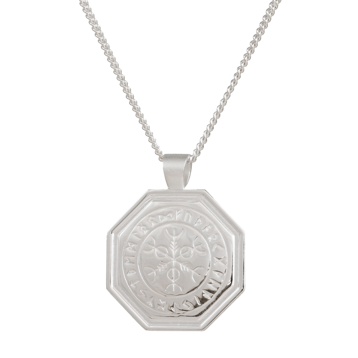 Octagon Vegvisir Viking Rune Personalised Silver Necklace Scarlett Jewellery