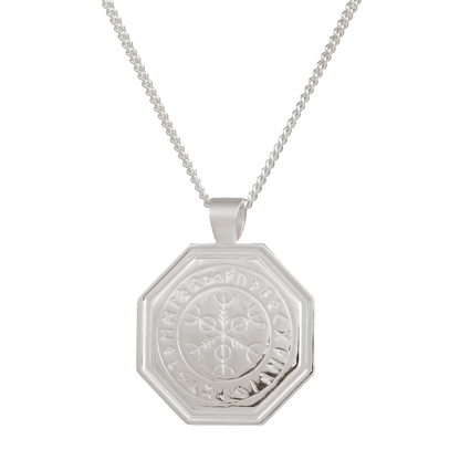 Octagon Vegvisir Viking Rune Personalised Silver Necklace Scarlett Jewellery