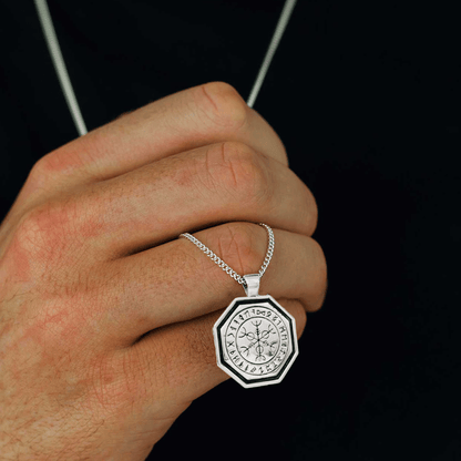 Octagon Vegvisir Viking Rune Personalised Silver Necklace Scarlett Jewellery