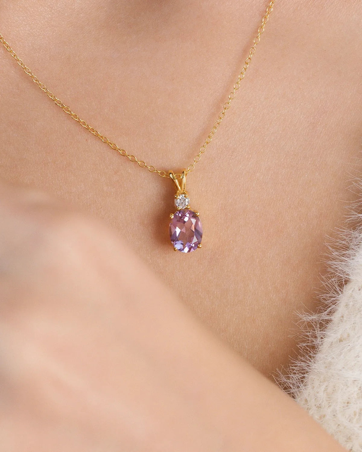 Lavender Amethyst Pendant Necklace in 18k Gold Vermeil - SJR London Timepiece