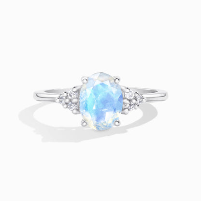 Rainbow Moonstone Ring in Sterling Silver (Oval Cut) - SJR London Timepiece