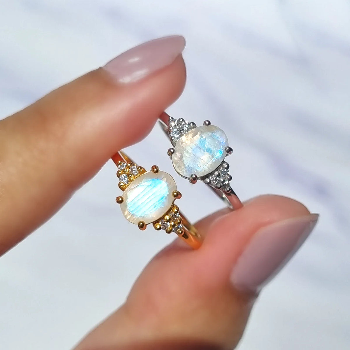 Rainbow Moonstone Ring in Sterling Silver (Oval Cut) - SJR London Timepiece