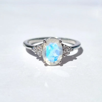 Rainbow Moonstone Ring in Sterling Silver (Oval Cut) - SJR London Timepiece