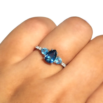 London Blue and Swiss Blue Topaz Ring in Sterling Silver - SJR London Timepiece