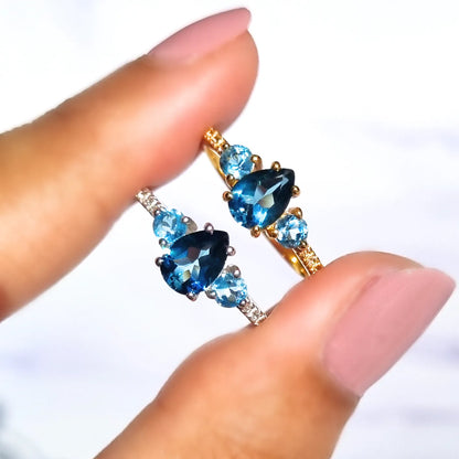 London Blue and Swiss Blue Topaz Ring in Sterling Silver - SJR London Timepiece