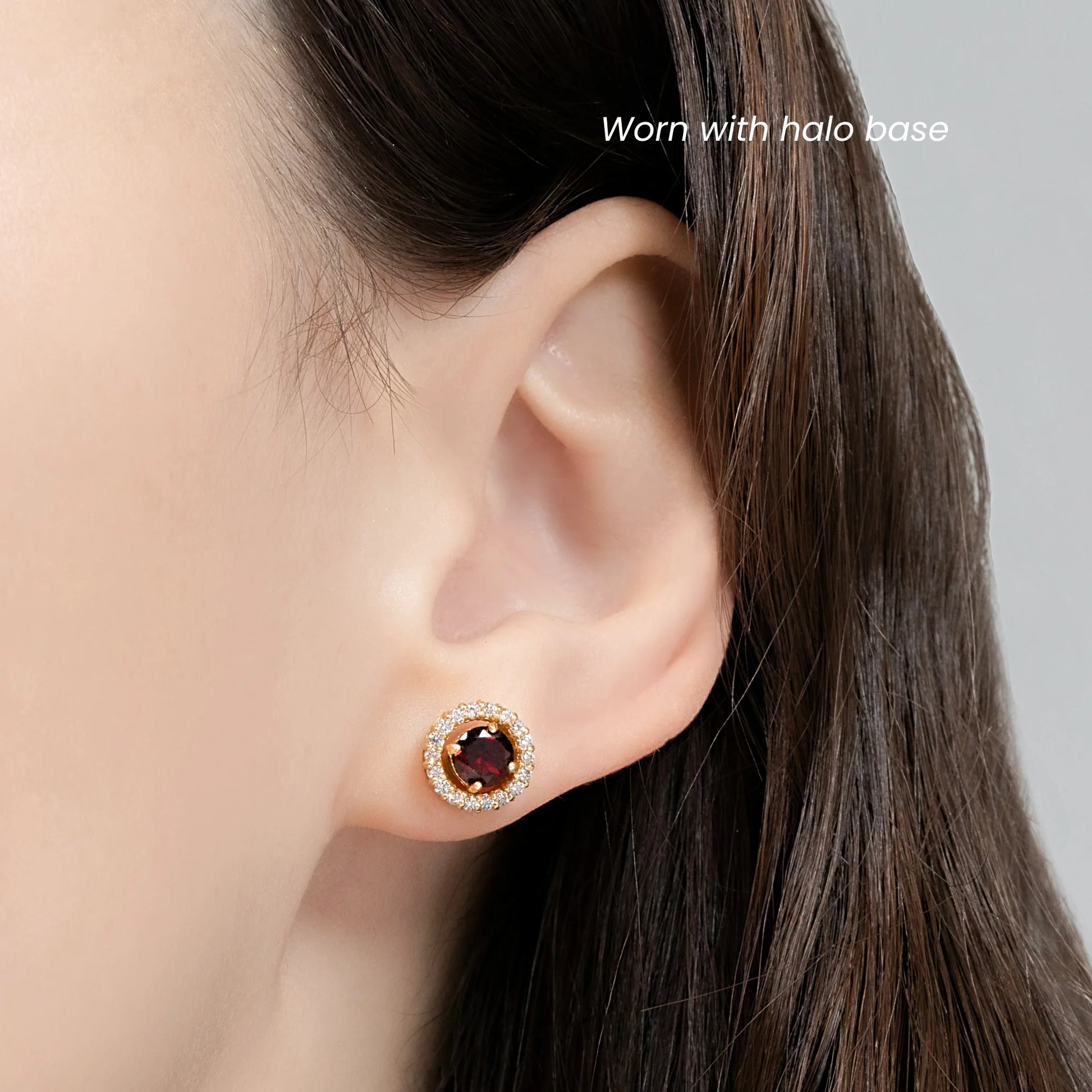Garnet Halo Stud Earrings with Jackets in 18k Gold Vermeil - SJR London Timepiece