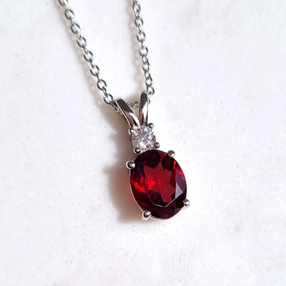 Garnet Pendant Necklace in Sterling Silver - SJR London Timepiece