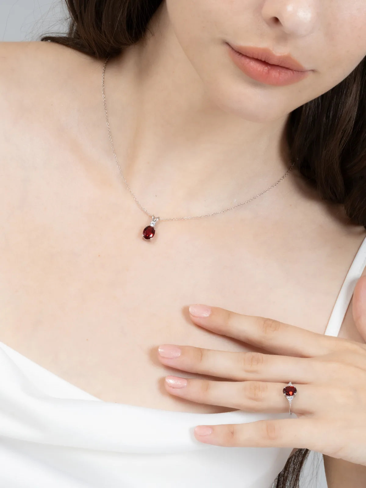 Garnet Pendant Necklace in Sterling Silver - SJR London Timepiece