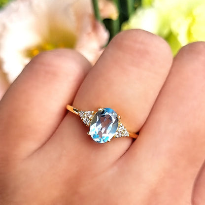 Sky Blue Topaz Ring in 18k Gold Vermeil - SJR London Timepiece