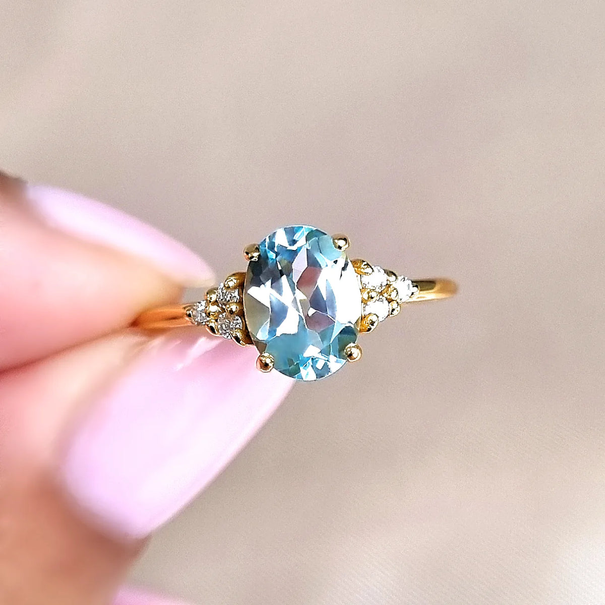 Sky Blue Topaz Ring in 18k Gold Vermeil - SJR London Timepiece