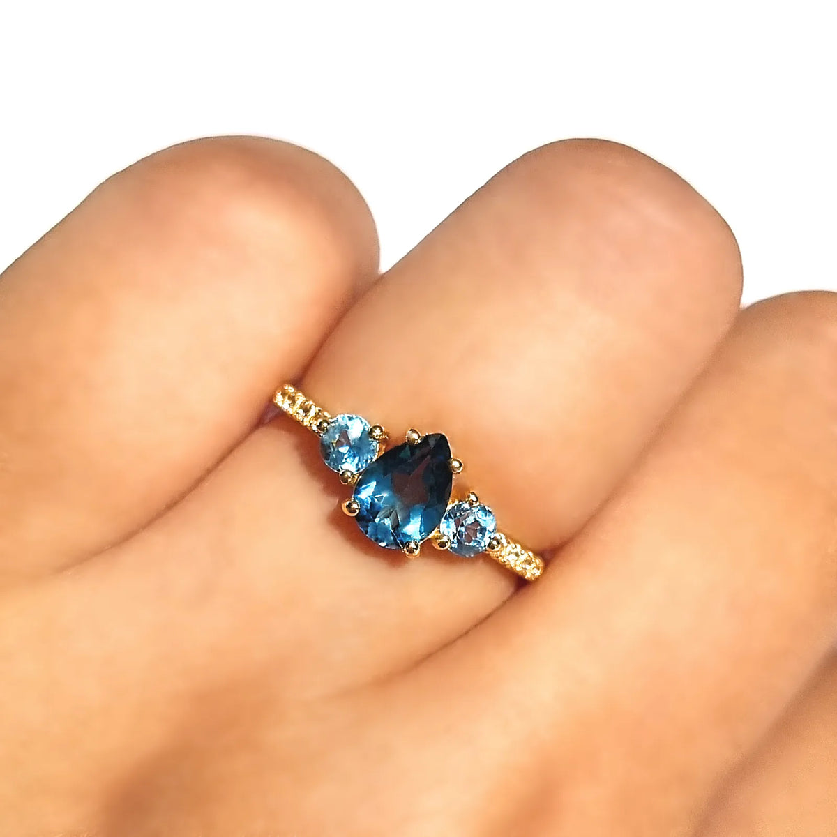 London Blue and Swiss Blue Topaz Ring in 18k Gold Vermeil - SJR London Timepiece