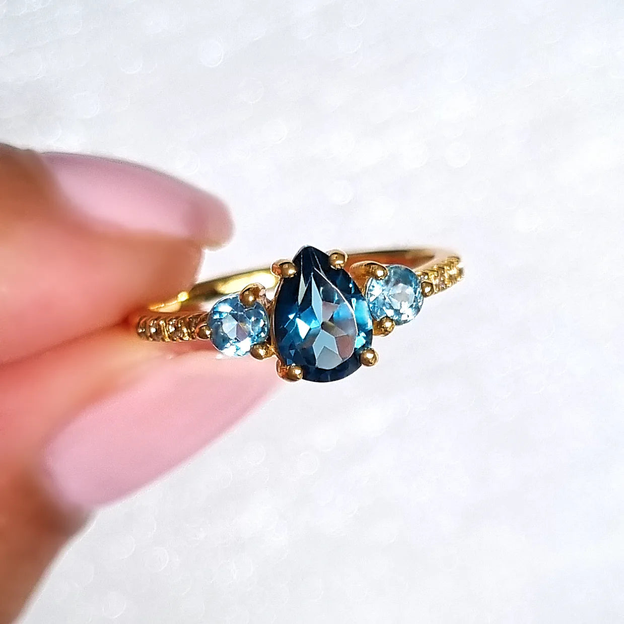 London Blue and Swiss Blue Topaz Ring in 18k Gold Vermeil - SJR London Timepiece
