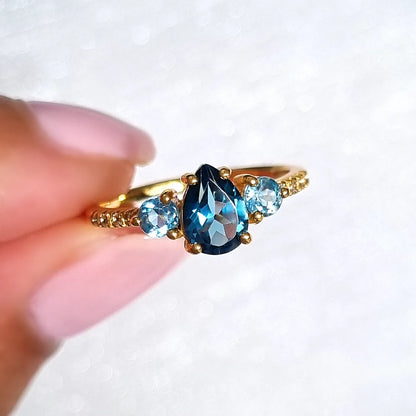 London Blue and Swiss Blue Topaz Ring in 18k Gold Vermeil - SJR London Timepiece