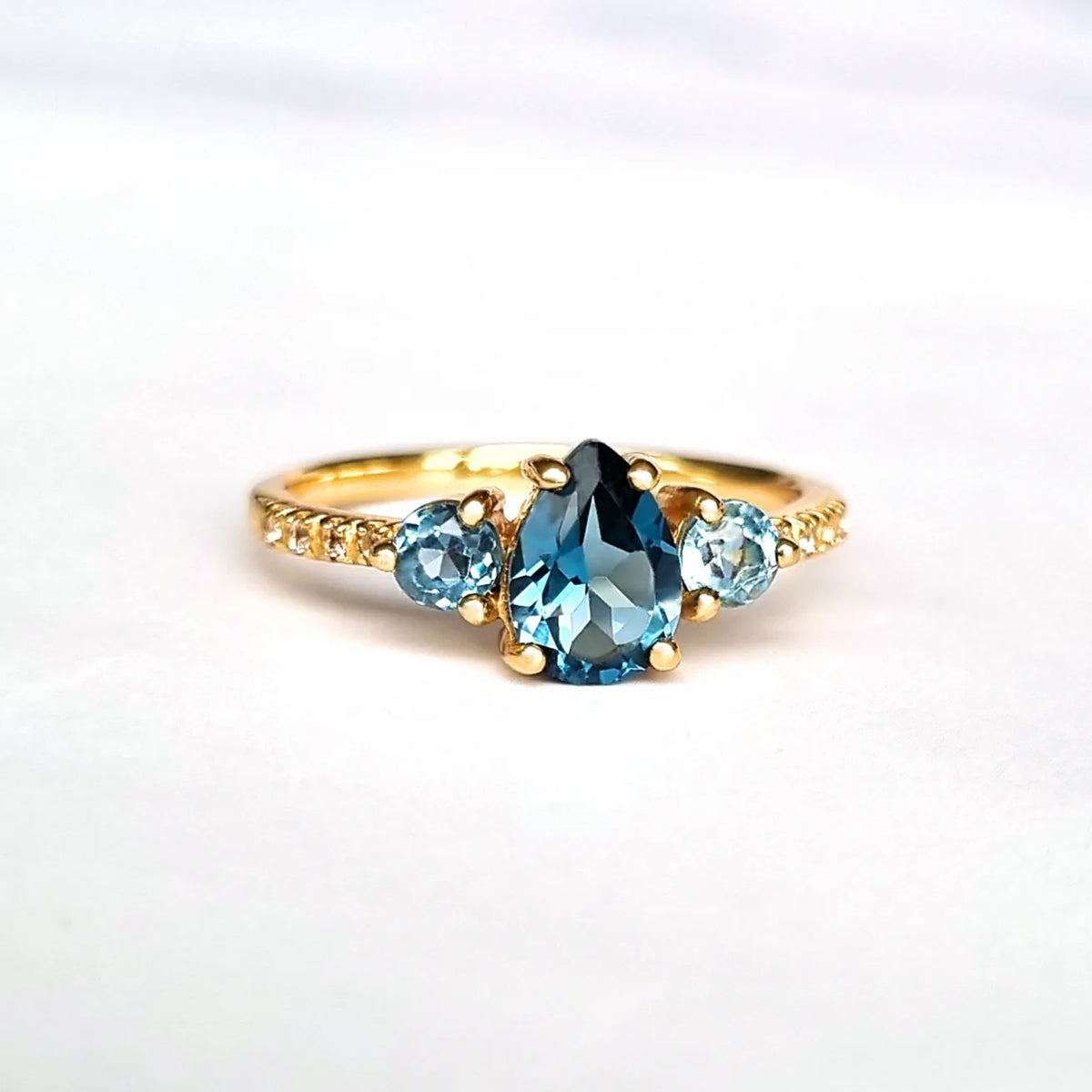 London Blue and Swiss Blue Topaz Ring in 18k Gold Vermeil - SJR London Timepiece