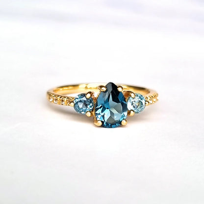 London Blue and Swiss Blue Topaz Ring in 18k Gold Vermeil - SJR London Timepiece