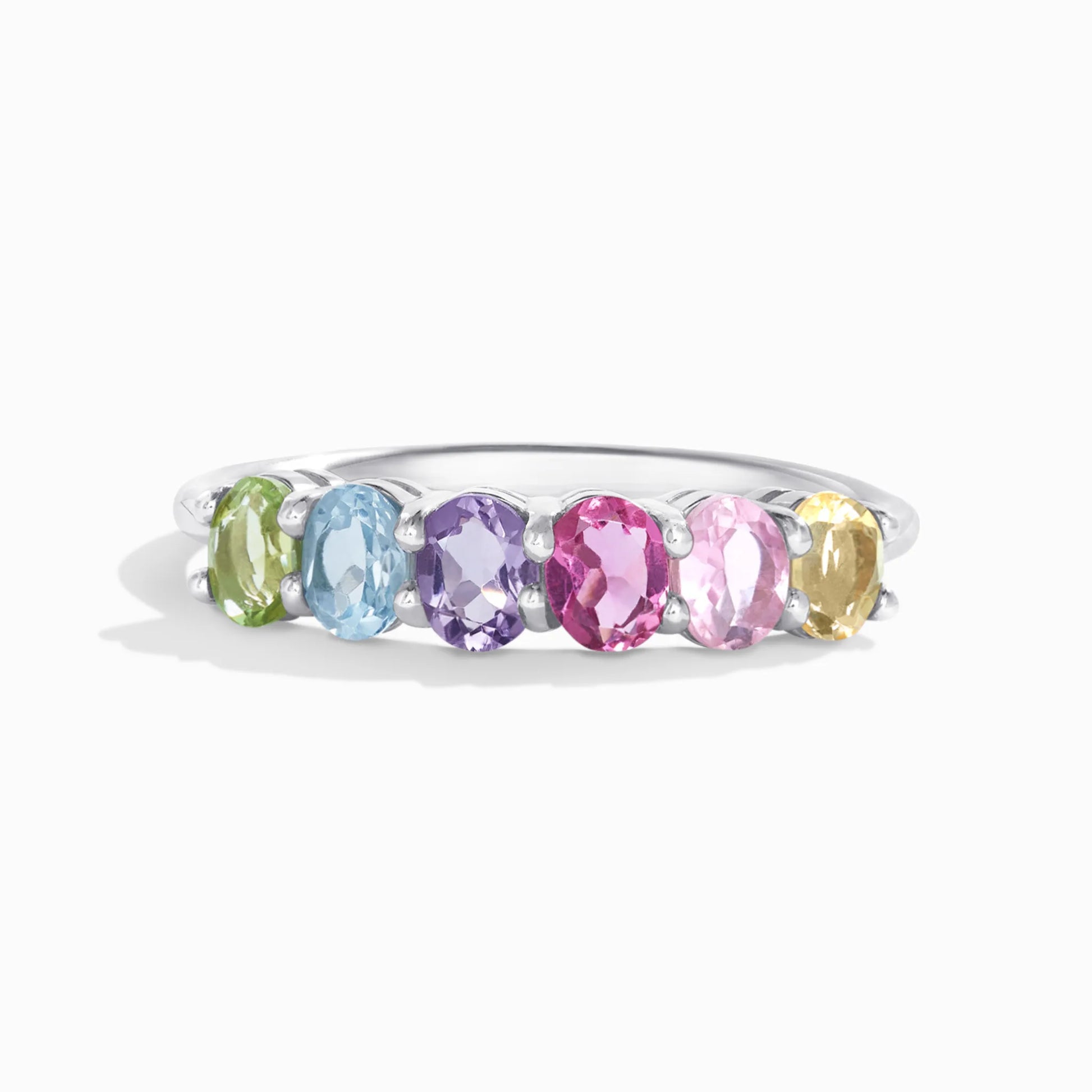 Rainbow Multicoloured Gemstone Half Eternity Ring in Sterling Silver - SJR London Timepiece