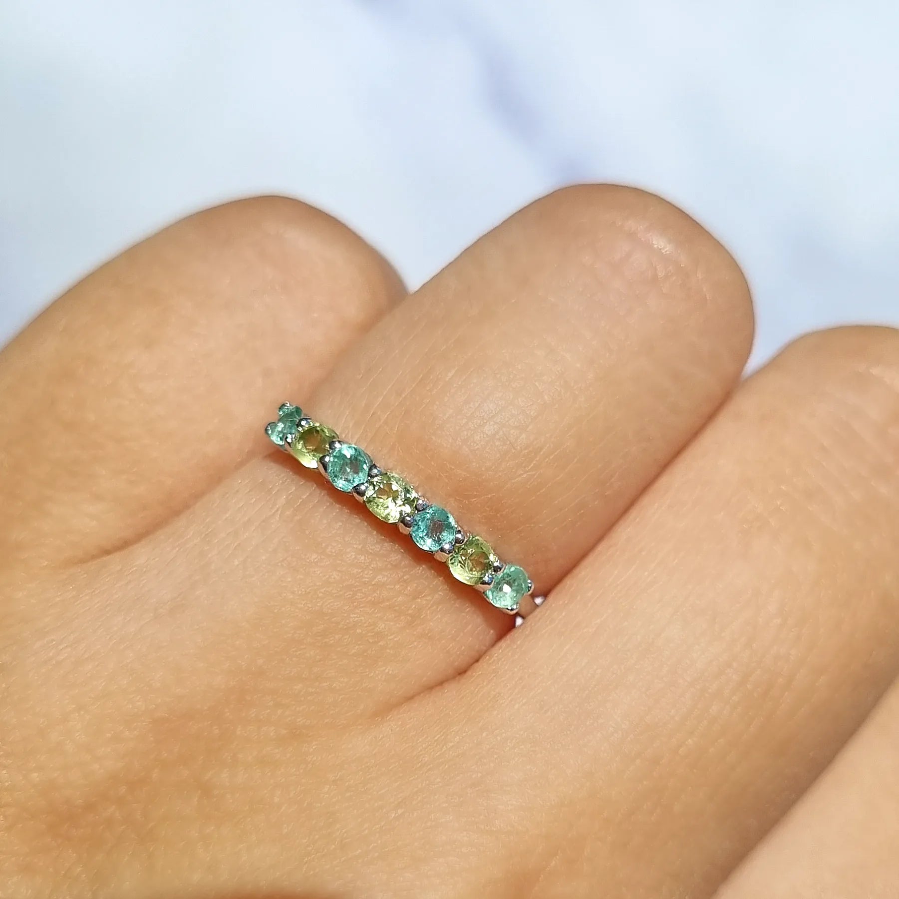 Emerald & Peridot Half Eternity Band in Sterling Silver - SJR London Timepiece
