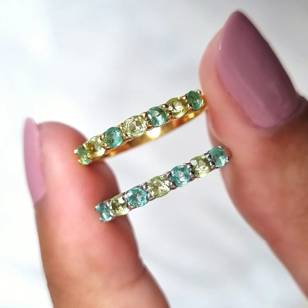 Emerald & Peridot Half Eternity Band in Sterling Silver - SJR London Timepiece