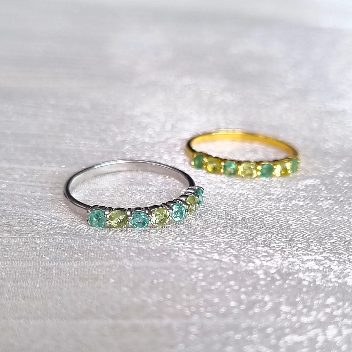 Emerald & Peridot Half Eternity Band in Sterling Silver - SJR London Timepiece