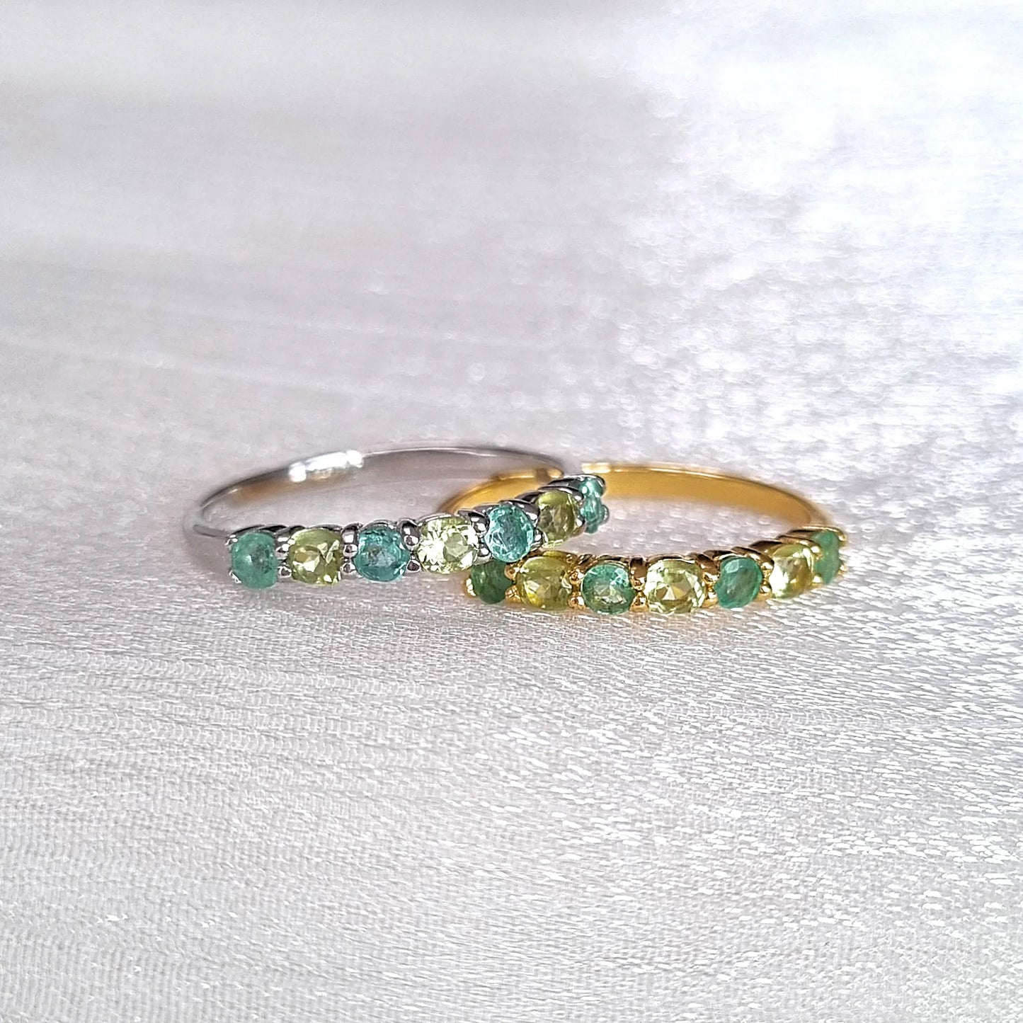 Emerald & Peridot Half Eternity Band in Sterling Silver - SJR London Timepiece