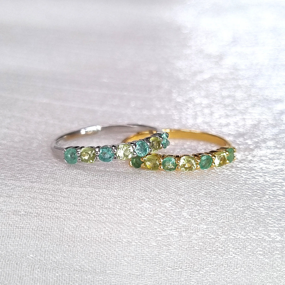 Emerald & Peridot Half Eternity Band in Sterling Silver - SJR London Timepiece
