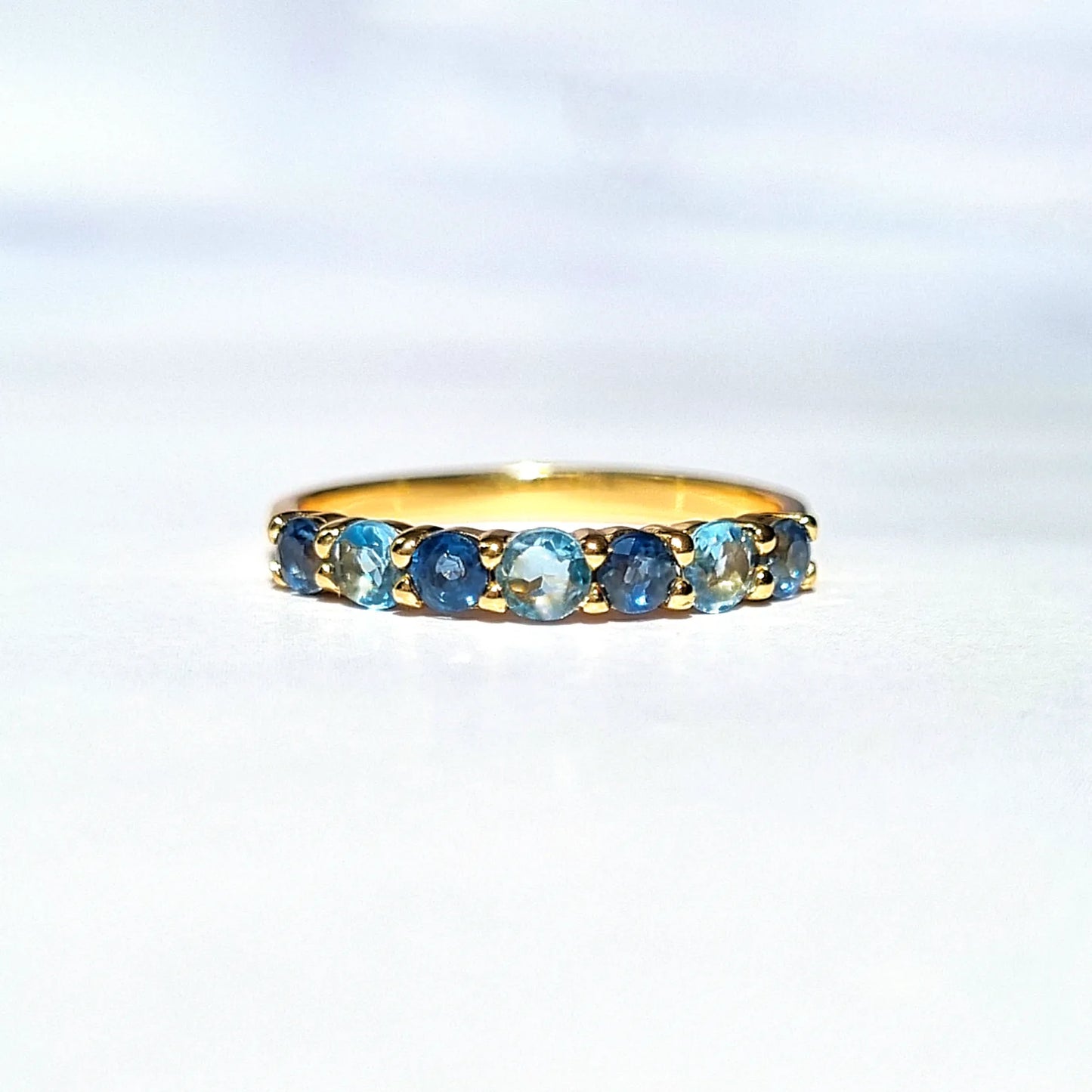Blue Sapphire & Blue Topaz Half Eternity Band in 18K Gold Vermeil - SJR London Timepiece