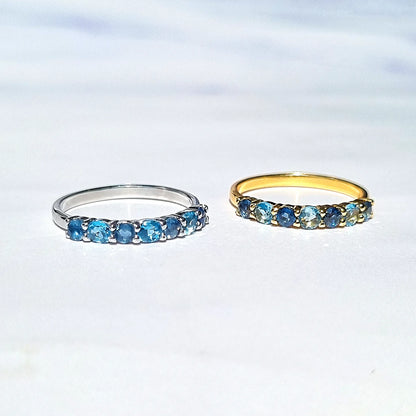 Blue Sapphire & Blue Topaz Half Eternity Band in 18K Gold Vermeil - SJR London Timepiece