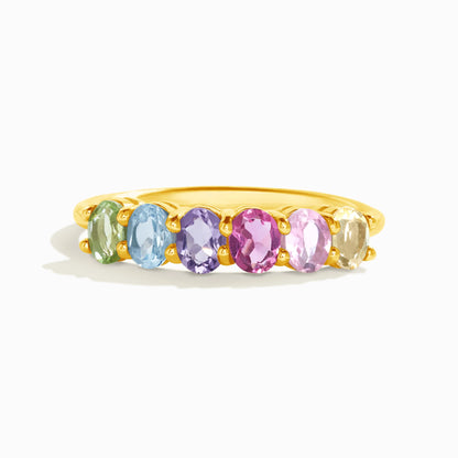 Rainbow Multicoloured Gemstone Half Eternity Ring in 18k Gold Vermeil - SJR London Timepiece