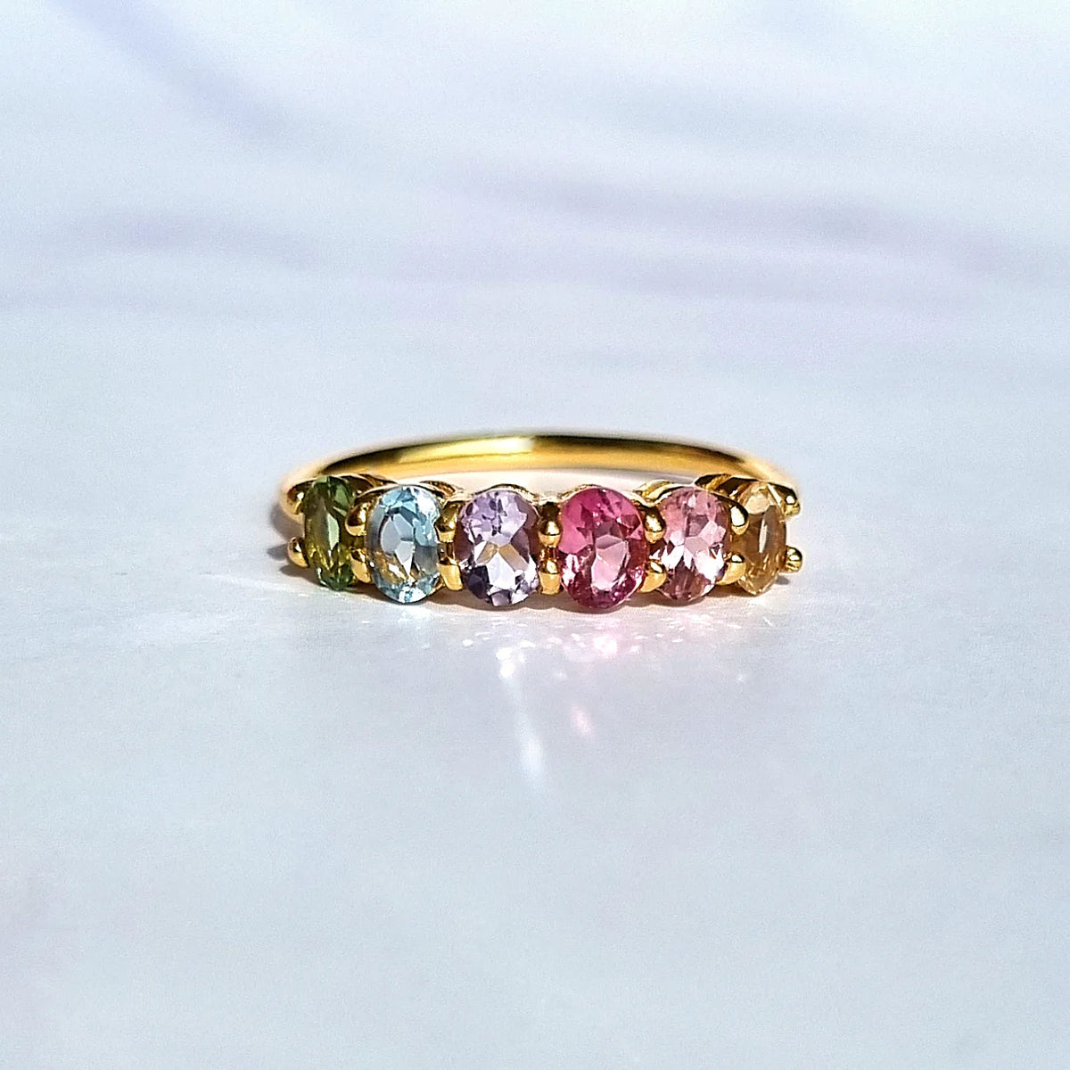 Rainbow Multicoloured Gemstone Half Eternity Ring in 18k Gold Vermeil - SJR London Timepiece