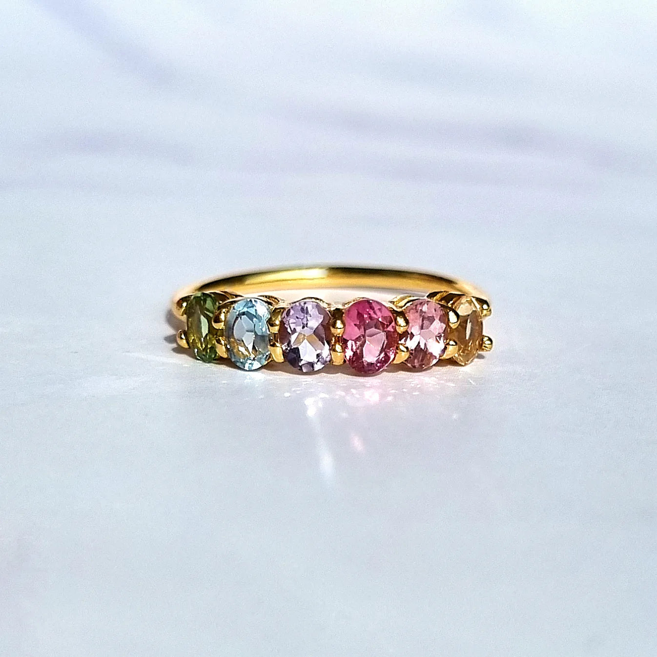 Rainbow Multicoloured Gemstone Half Eternity Ring in 18k Gold Vermeil - SJR London Timepiece
