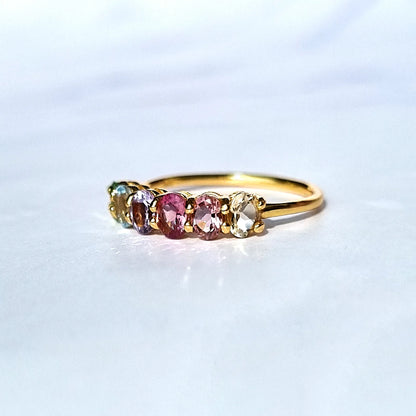 Rainbow Multicoloured Gemstone Half Eternity Ring in 18k Gold Vermeil - SJR London Timepiece