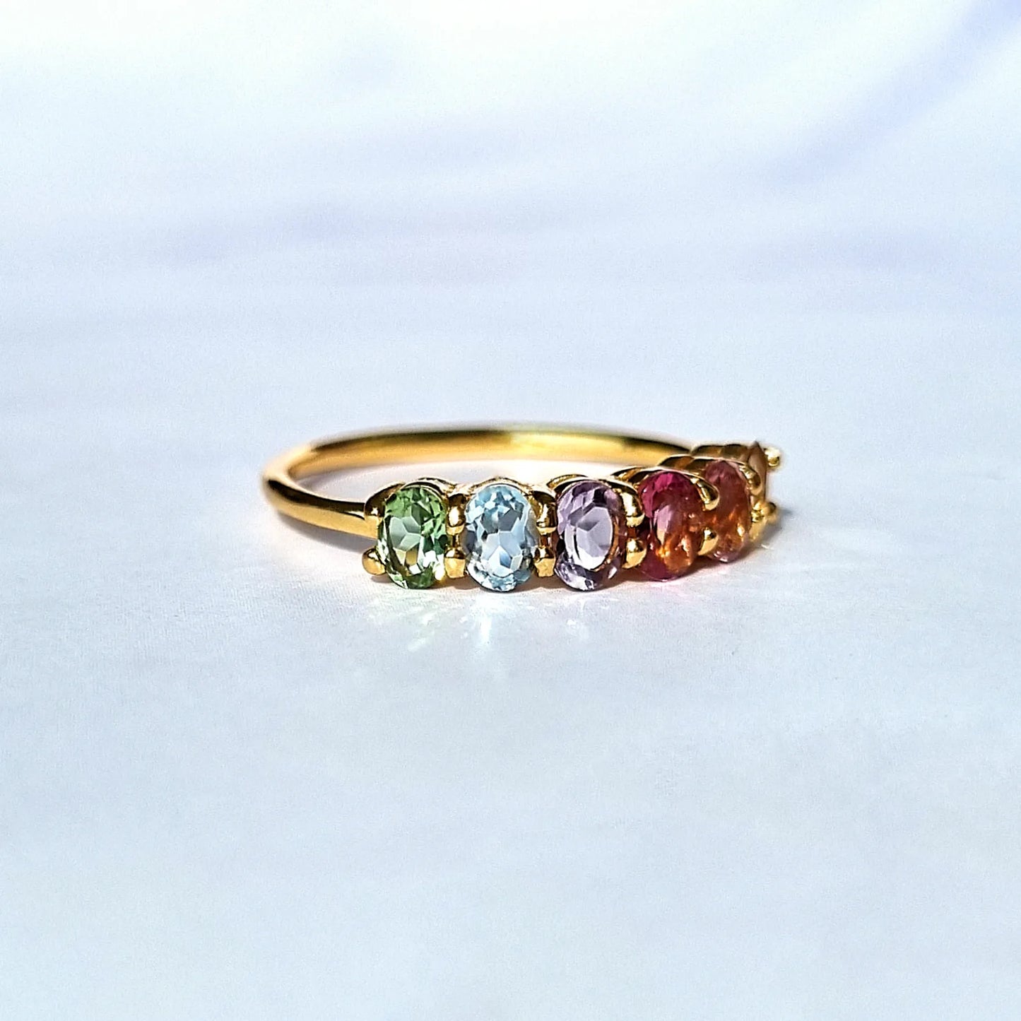 Rainbow Multicoloured Gemstone Half Eternity Ring in 18k Gold Vermeil - SJR London Timepiece