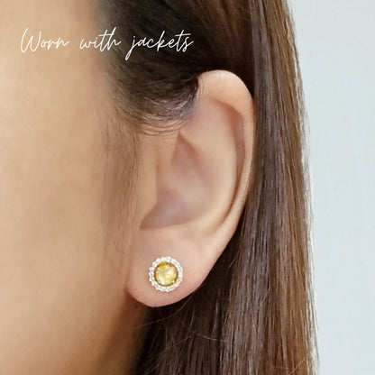 Citrine Halo Stud Earrings with Jackets in Sterling Silver - SJR London Timepiece