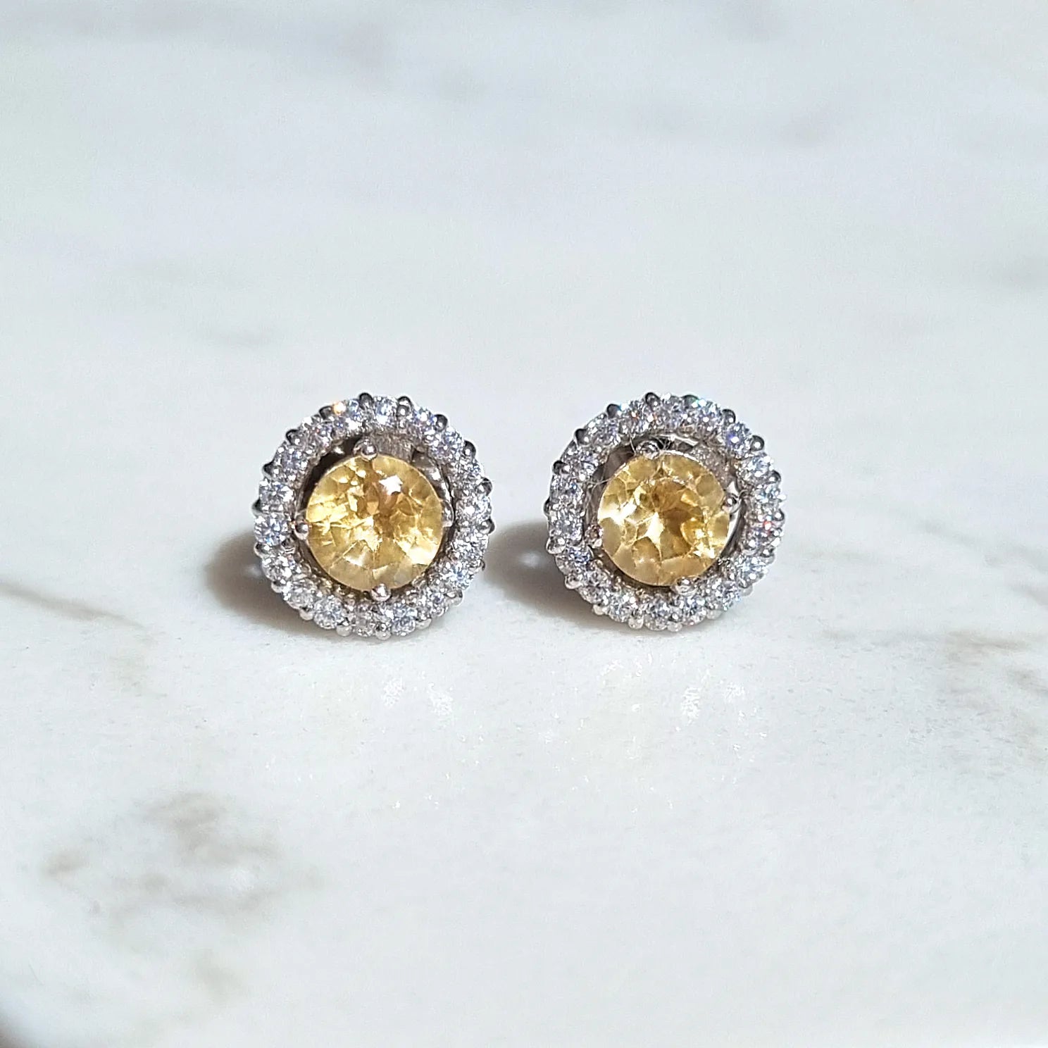 Citrine Halo Stud Earrings with Jackets in Sterling Silver - SJR London Timepiece