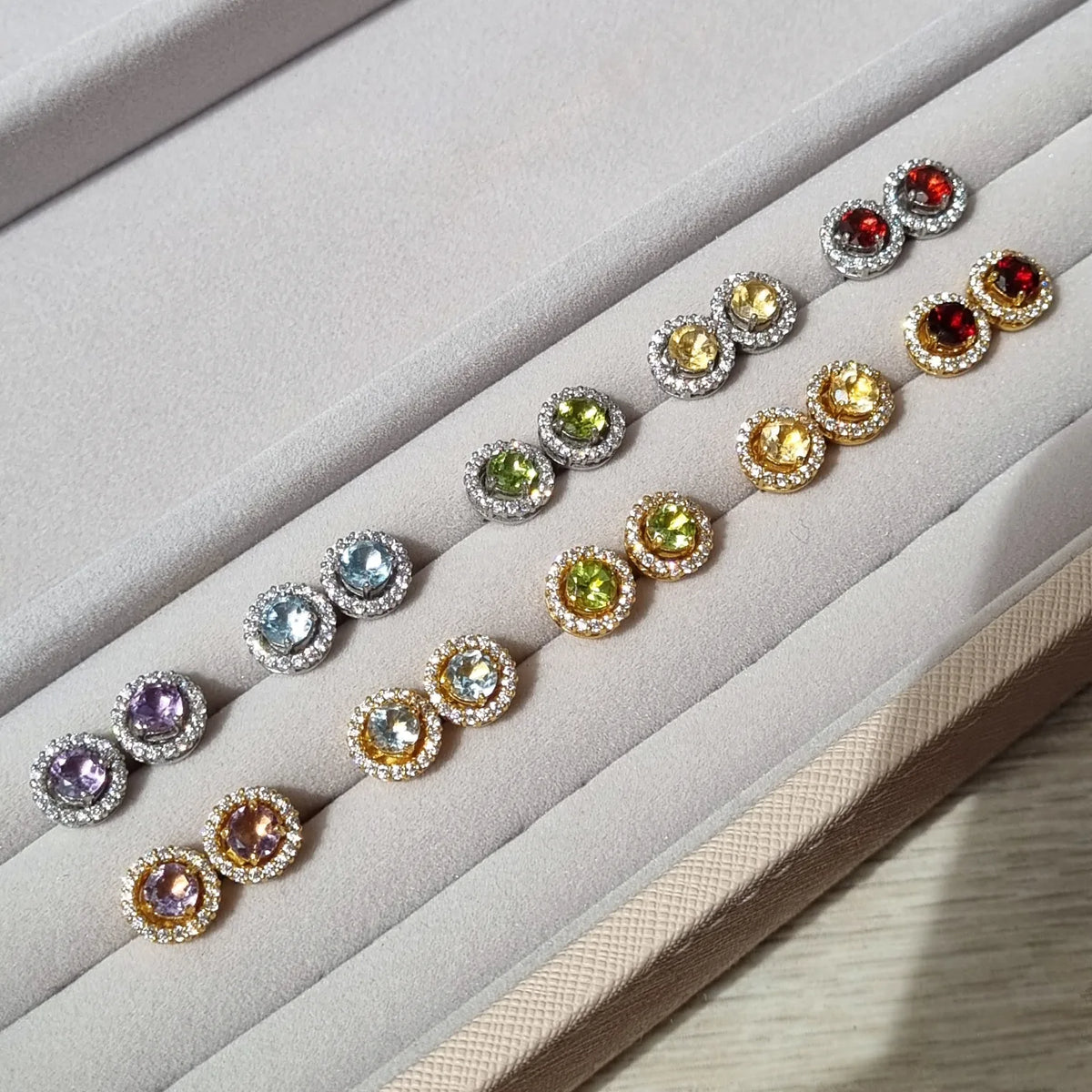 Citrine Halo Stud Earrings with Jackets in Sterling Silver - SJR London Timepiece