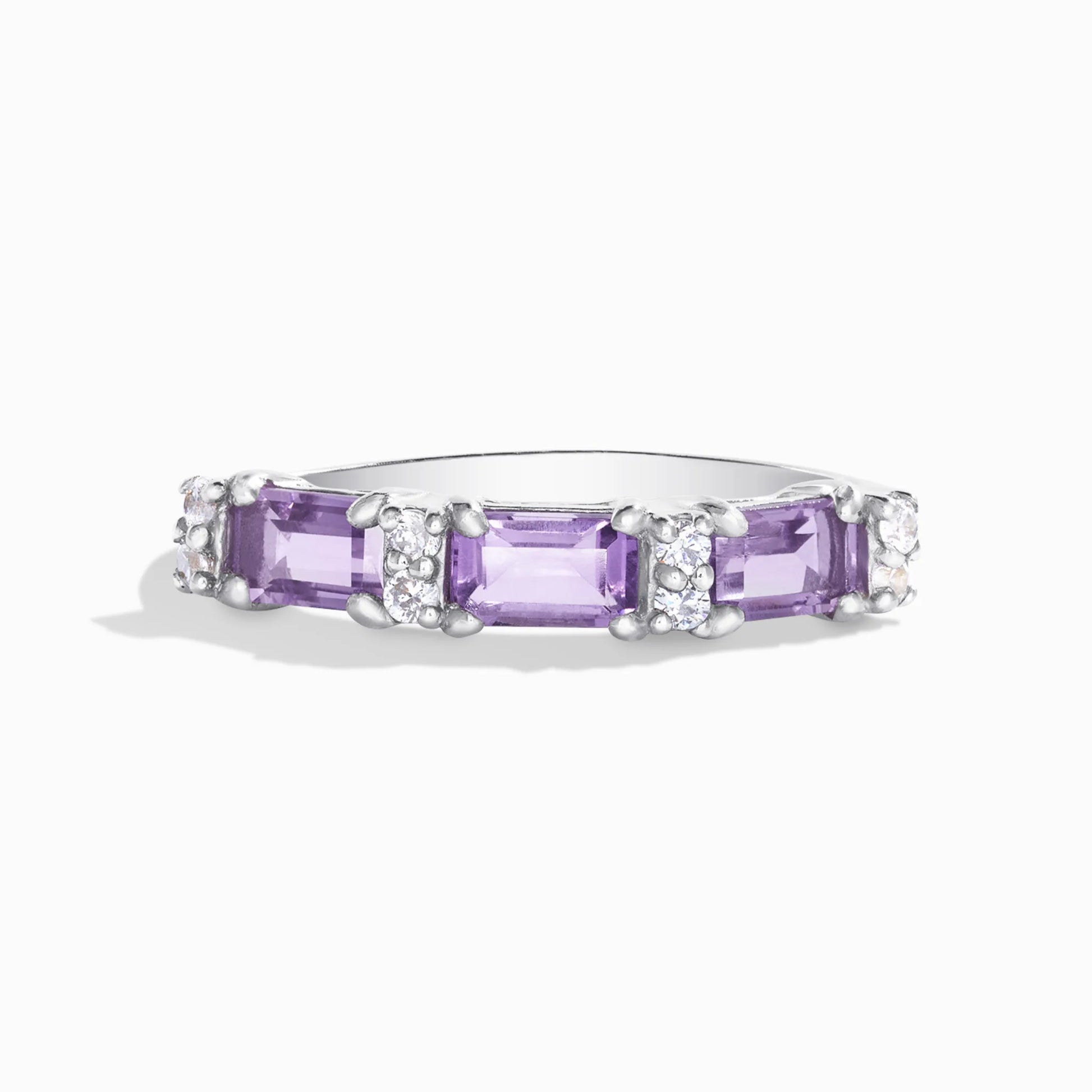 Lavender Amethyst Emerald Cut Eternity Ring in Sterling Silver - SJR London Timepiece