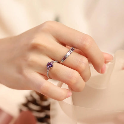 Lavender Amethyst Emerald Cut Eternity Ring in Sterling Silver - SJR London Timepiece