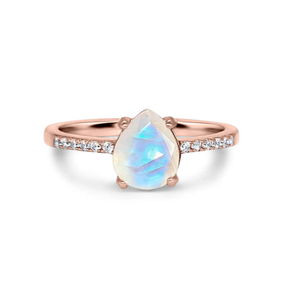 Rainbow Moonstone Ring in Rose Gold Vermeil - SJR London Timepiece