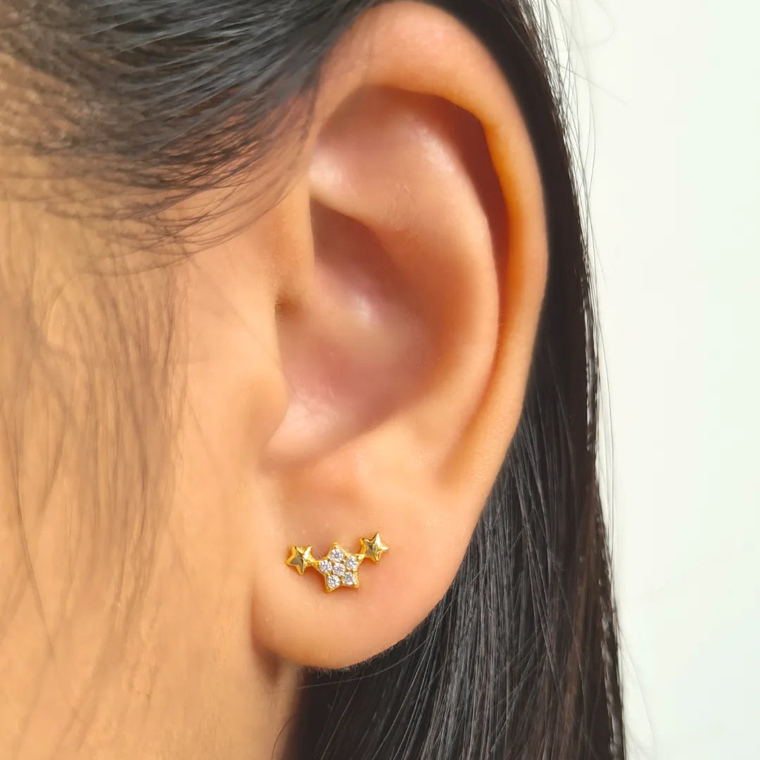 Trio of Stars Earrings in Gold - SJR London Timepiece