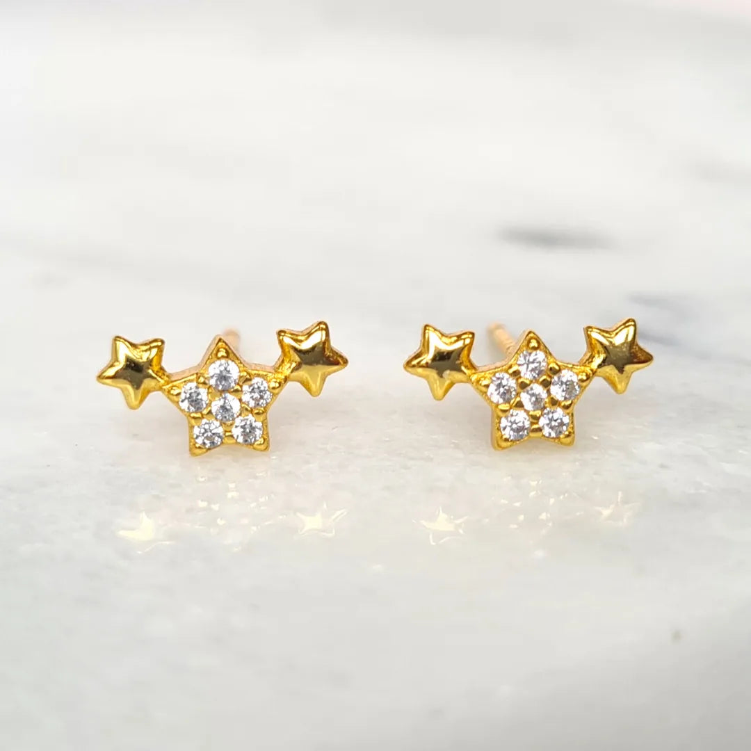 Trio of Stars Earrings in Gold - SJR London Timepiece