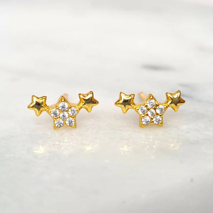 Trio of Stars Earrings in Gold - SJR London Timepiece