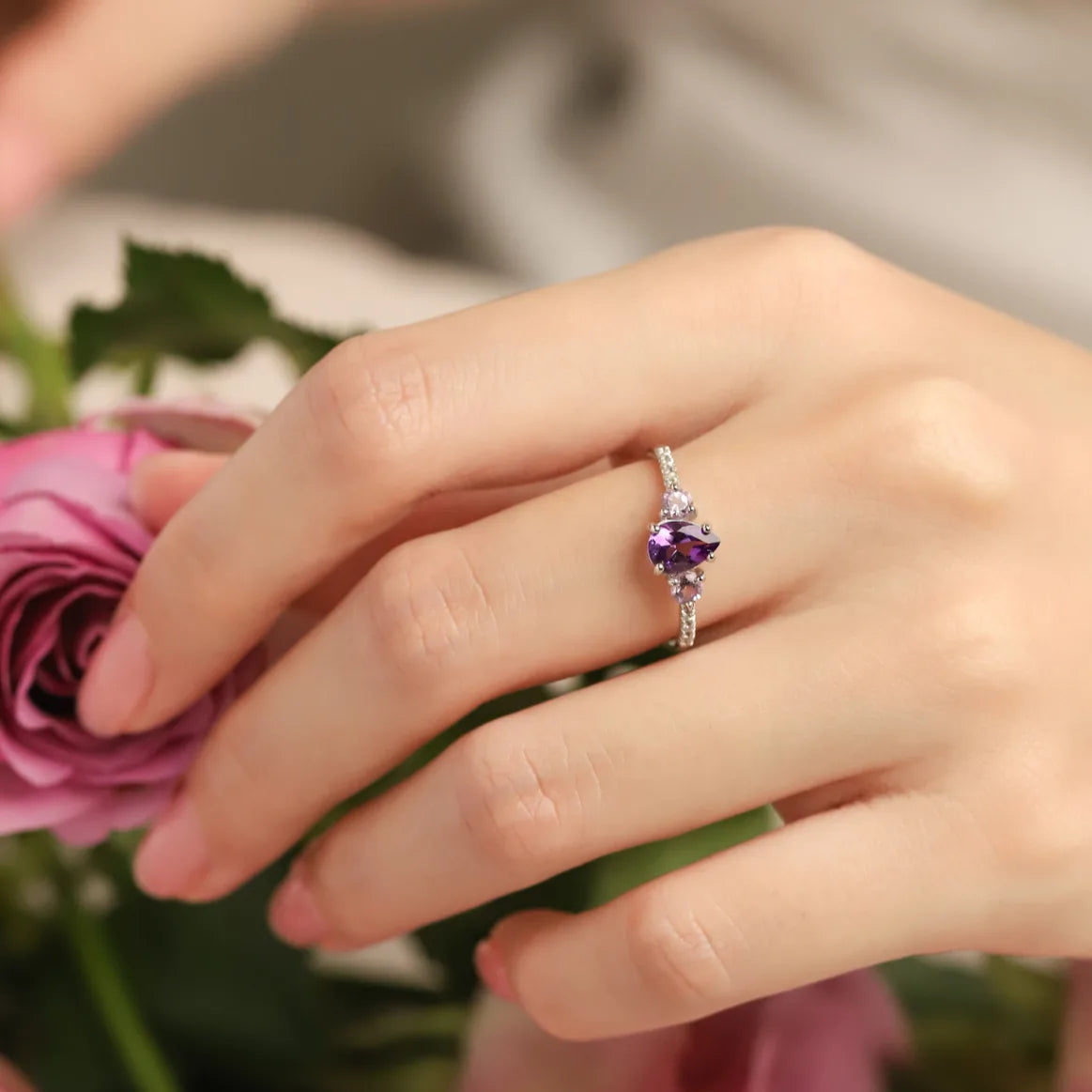 Amethyst and Lavender Amethyst Ring in Sterling Silver - SJR London Timepiece