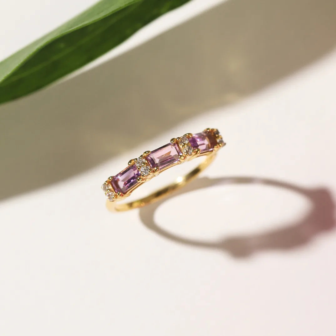 Lavender Amethyst Emerald Cut Eternity Ring in 18k Gold Vermeil - SJR London Timepiece