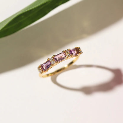 Lavender Amethyst Emerald Cut Eternity Ring in 18k Gold Vermeil - SJR London Timepiece