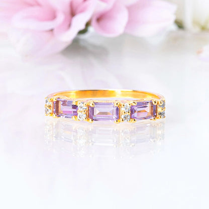 Lavender Amethyst Emerald Cut Eternity Ring in 18k Gold Vermeil - SJR London Timepiece