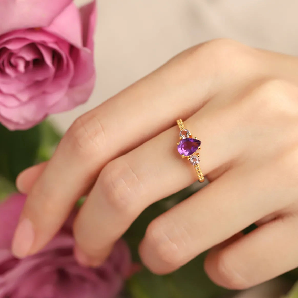 Amethyst and Lavender Amethyst Ring in 18k Gold Vermeil - SJR London Timepiece