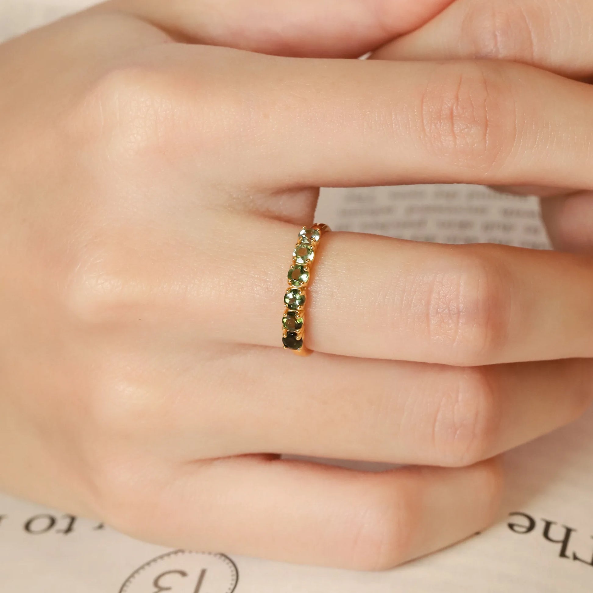 Ombre Green Tourmaline Eternity Band in 18k Gold Vermeil - SJR London Timepiece
