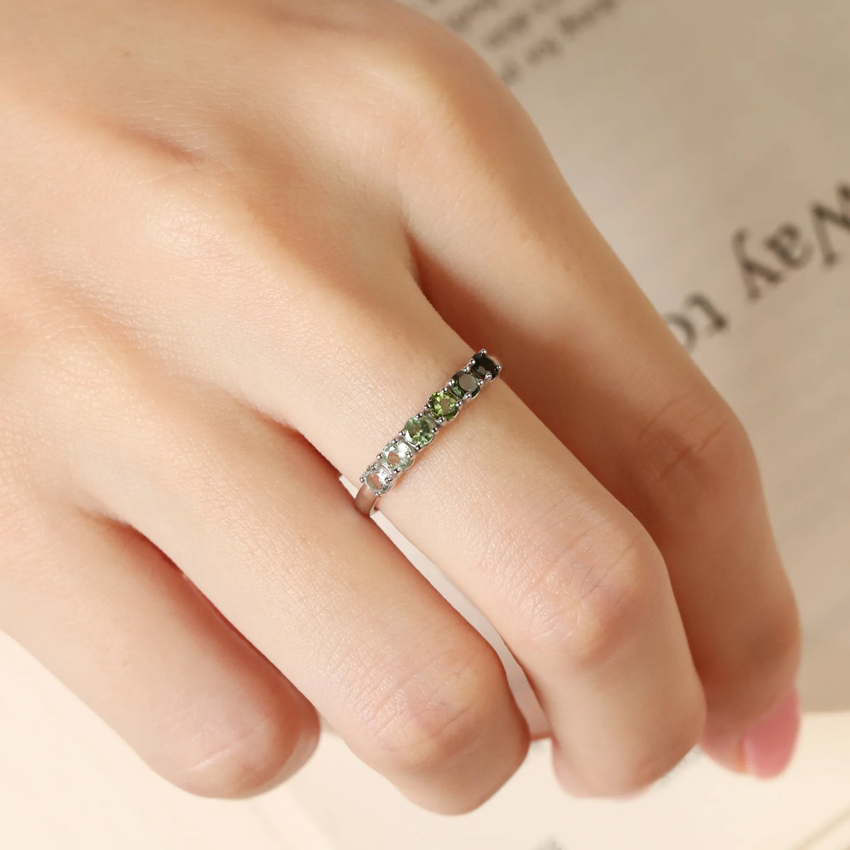 Ombre Green Tourmaline Eternity Band in Sterling Silver - SJR London Timepiece