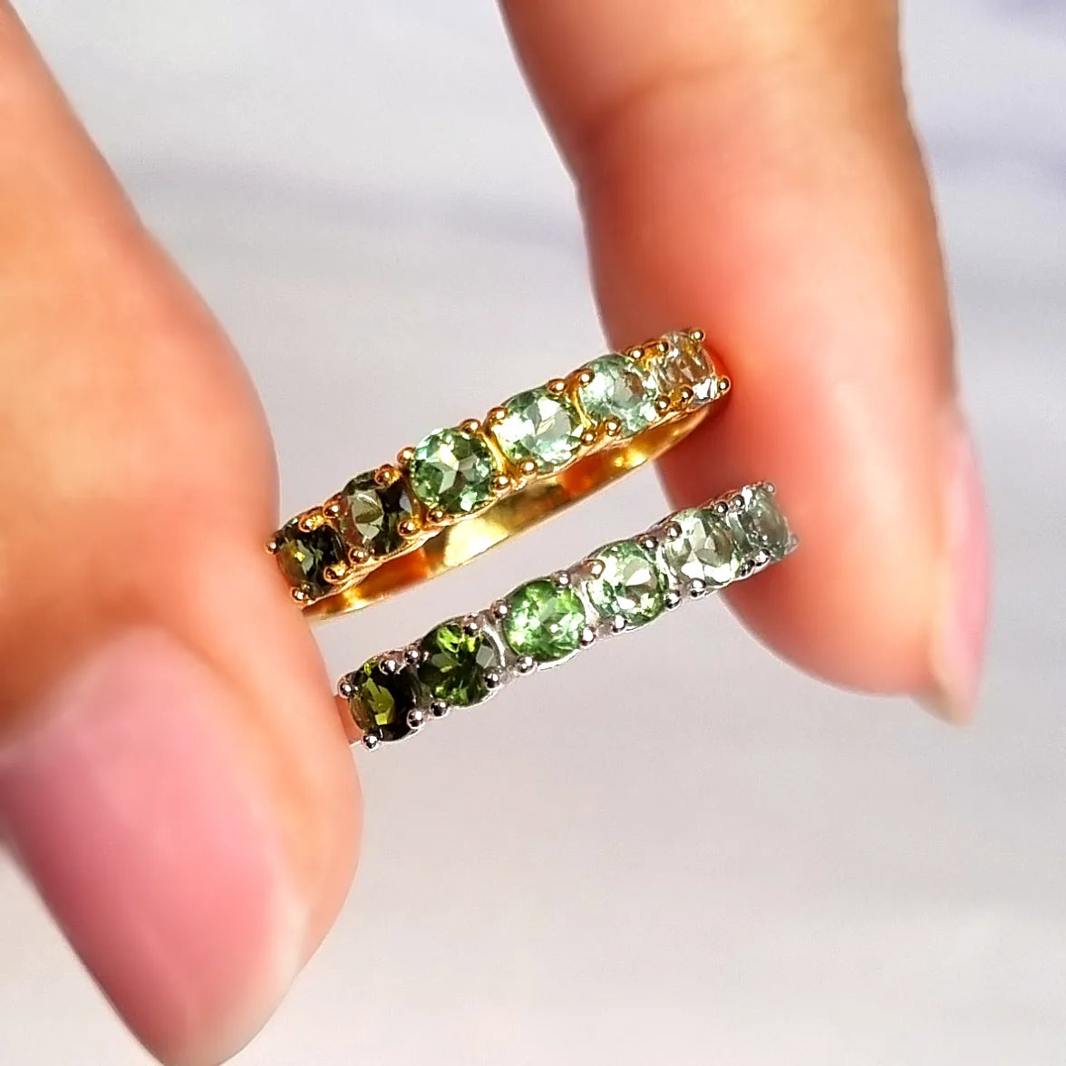 Ombre Green Tourmaline Eternity Band in Sterling Silver - SJR London Timepiece